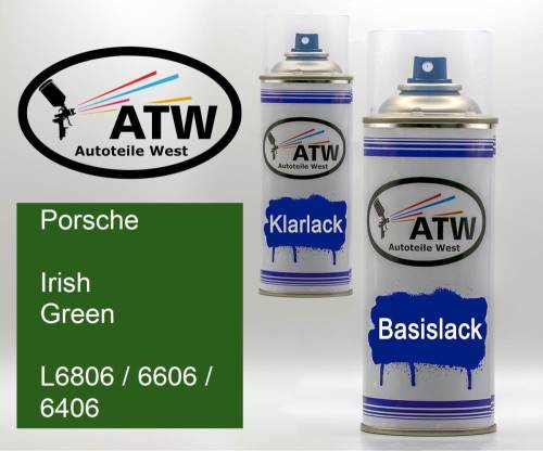 Porsche, Irish Green, L6806 / 6606 / 6406: 400ml Sprühdose + 400ml Klarlack - Set, von ATW Autoteile West.